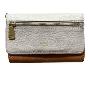 Fossil Preston Tan Multicolor Pebble Leather Flap Snap Wallet